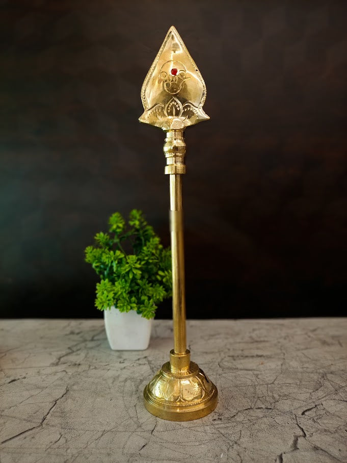 Premium Brass Vel on Round Base | Sacred Murugan Spear Stand for Vastu Protection & Pooja Mandir