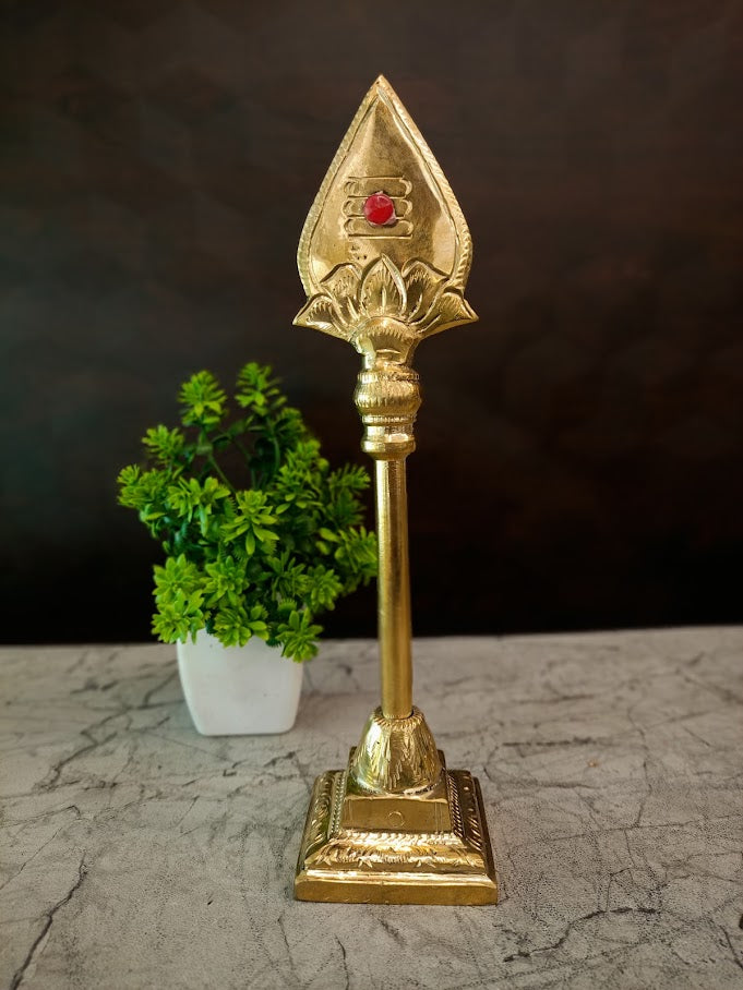 Premium Brass Vel on Round Base | Sacred Murugan Spear Stand for Vastu Protection & Pooja Mandir