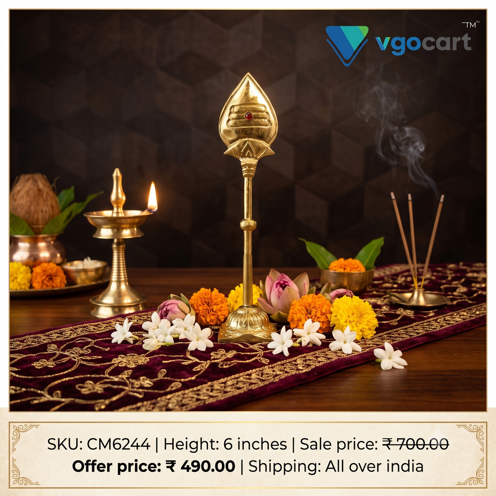 Small Premium Brass Stone-Studded Vel | Divine Lord Murugan Spear for Pooja & Vastu Protection