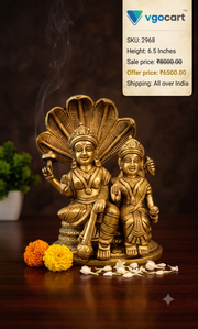 Handcrafted Brass Vishnu Lakshmi on Sheshnag | Maha Vishnu Idol on Snake for Vastu
