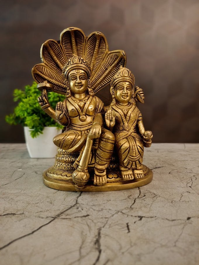 Handcrafted Brass Vishnu Lakshmi on Sheshnag | Maha Vishnu Idol on Snake for Vastu