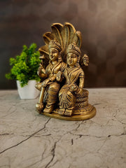 Handcrafted Brass Vishnu Lakshmi on Sheshnag | Maha Vishnu Idol on Snake for Vastu