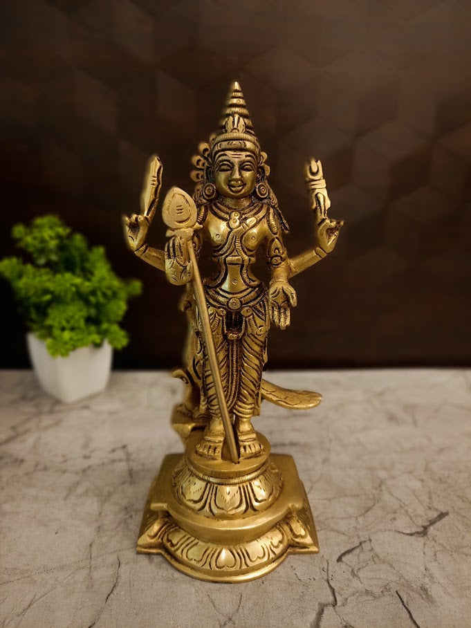 Premium Brass Thiruchendur Murugan Idol | Triumphant Lord Kartikeya Statue for Vastu & Supreme Victory