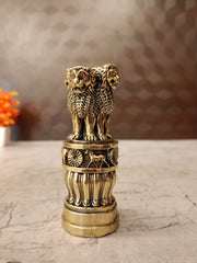 Premium Fine Art Brass Ashoka Pillar | Majestic Lion Capital Emblem for Executive Decor & Vastu Authority