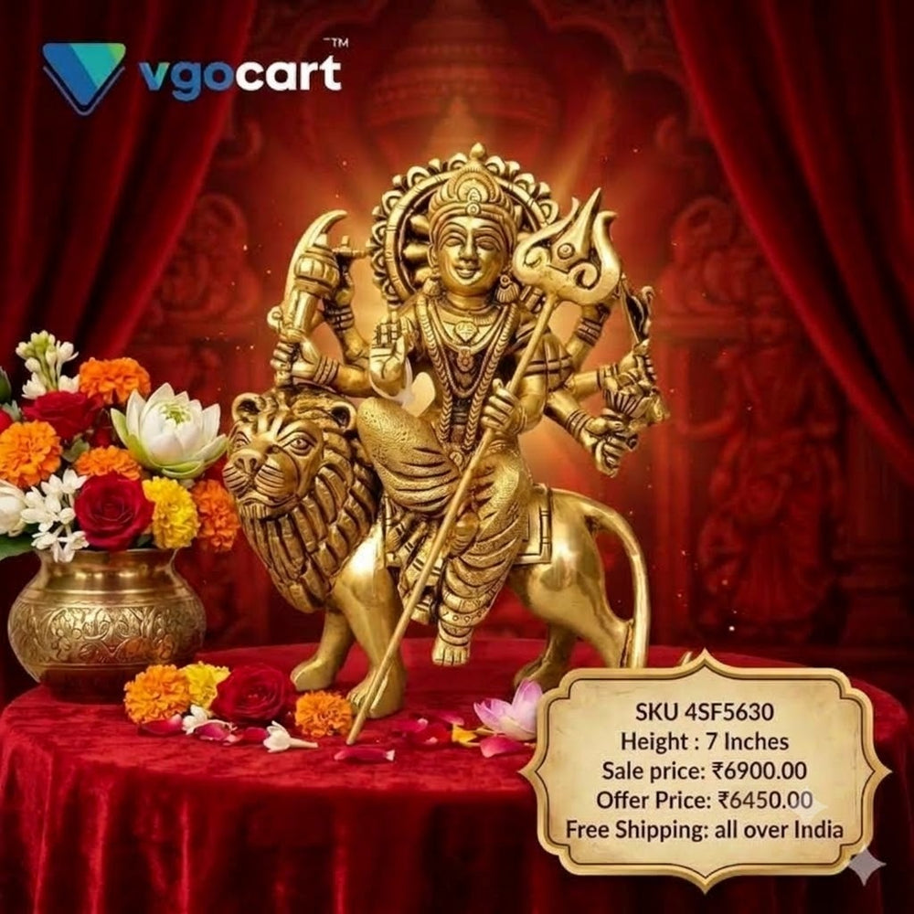 Brass Durga Amman Idol – 7 Inch | Traditional Goddess Durga Statue for Pooja Room & Home Décor