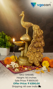 Premium Brass Peacock on Mushroom Diya | Elegant Mayur Oil Lamp for Vastu & Festive Decor