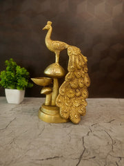 Premium Brass Peacock on Mushroom Diya | Elegant Mayur Oil Lamp for Vastu & Festive Decor