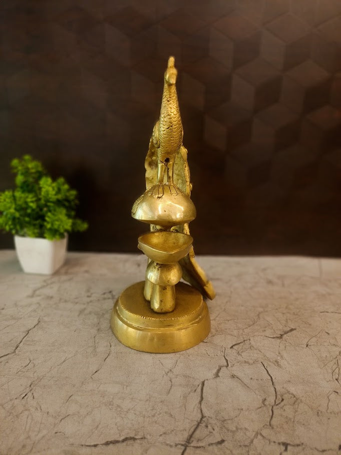 Premium Brass Peacock on Mushroom Diya | Elegant Mayur Oil Lamp for Vastu & Festive Decor