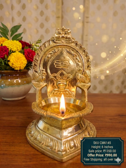 Antique Brass Murugan Vel Deepam | Traditional Lord Murugan Oil Lamp with Vel  | 6 Inch Pooja Decor