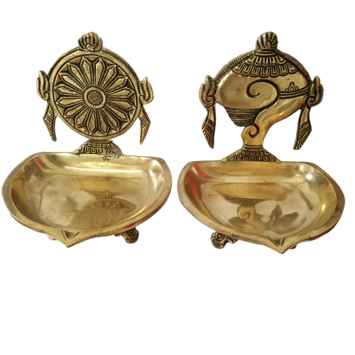 Brass Sangu Chakkara Diya Pair- 4.5 -  - Brass Antique  Collections