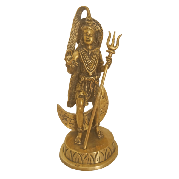 Hindu God Lord Shiva Standing With Half Moon in His Head Brass Statue 13"