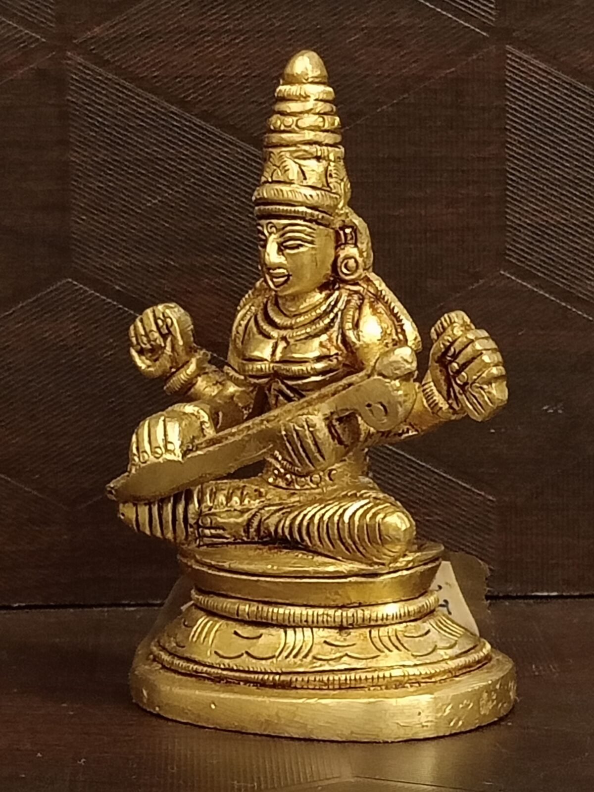 buy goddess saraswati sitting on lotus brass statue 1 scaled