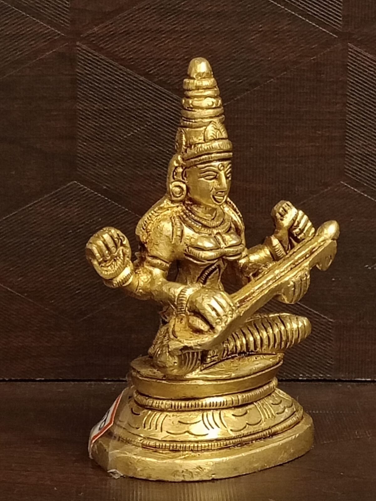 buy goddess saraswati sitting on lotus brass statue 2 scaled