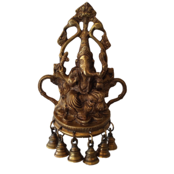 Lord Ganesha on Lotus Wall Hanging With Bells