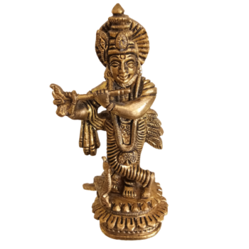 Brass krishna statue playing flute