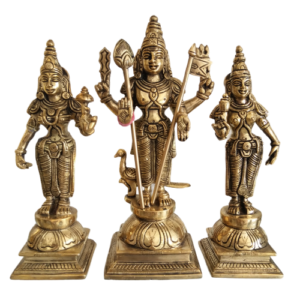 Brass Murugan Statue with Valli And Deivanai 9