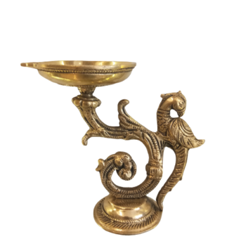 Brass Diya with Peacock Design