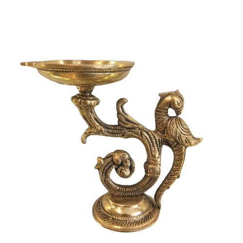 Brass Diya with Peacock Design