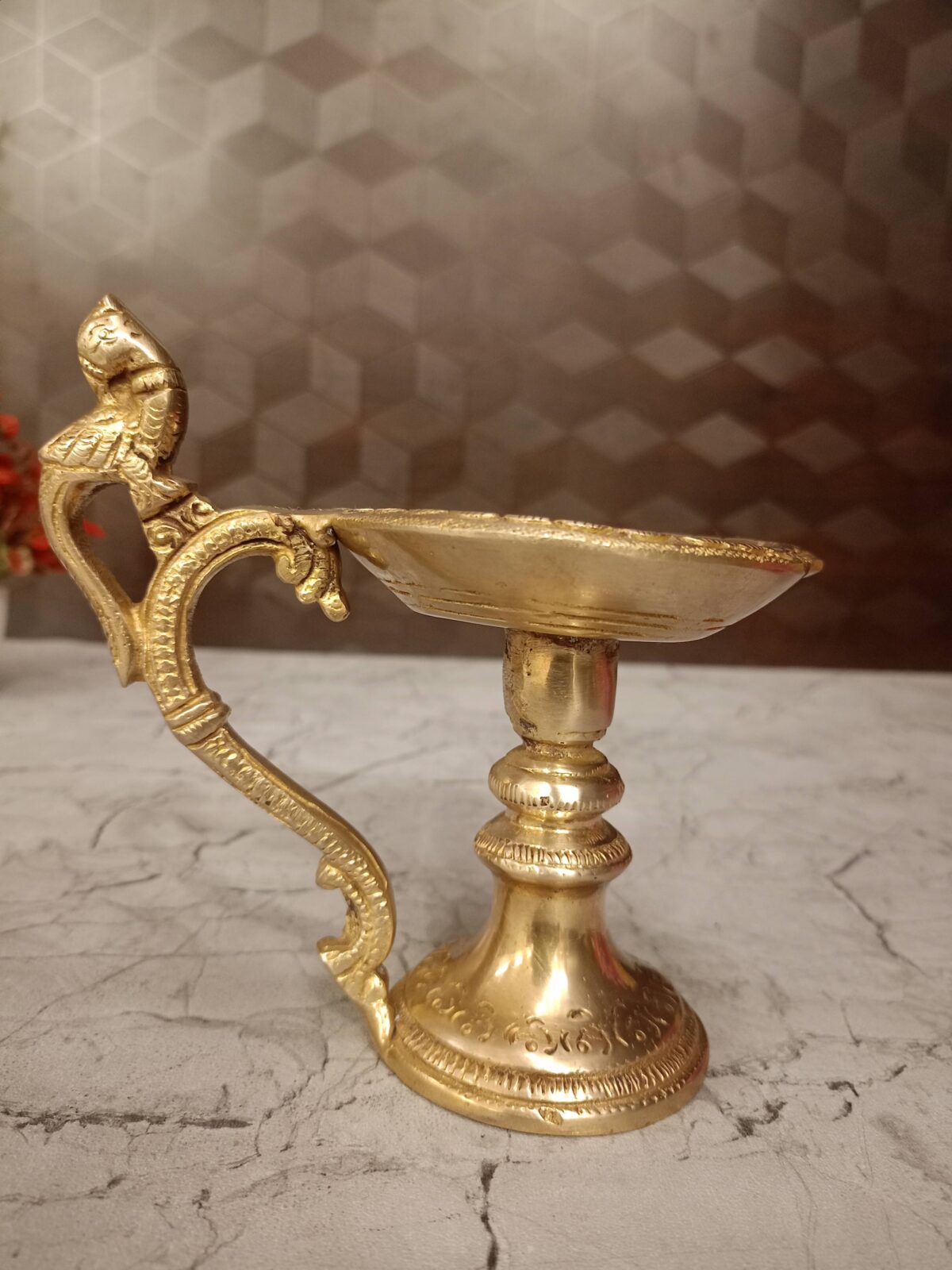 brass single face parrot handle diya pooja gift vgocart coimbatore india2 scaled