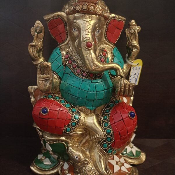 Brass Ganesha on lotus idol