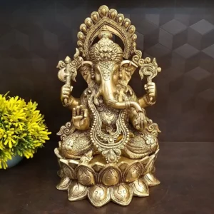 brass ganesha on lotus statue home decor pooja items hindu god statues gift buy online india 20012 1