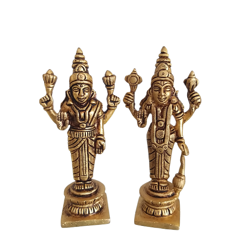 Brass Vishnu Lakshmi Statue Set