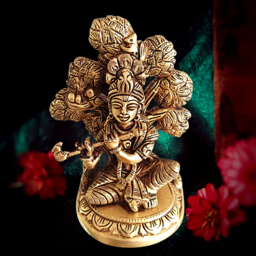 Brass Krishna Under Tree Statue
