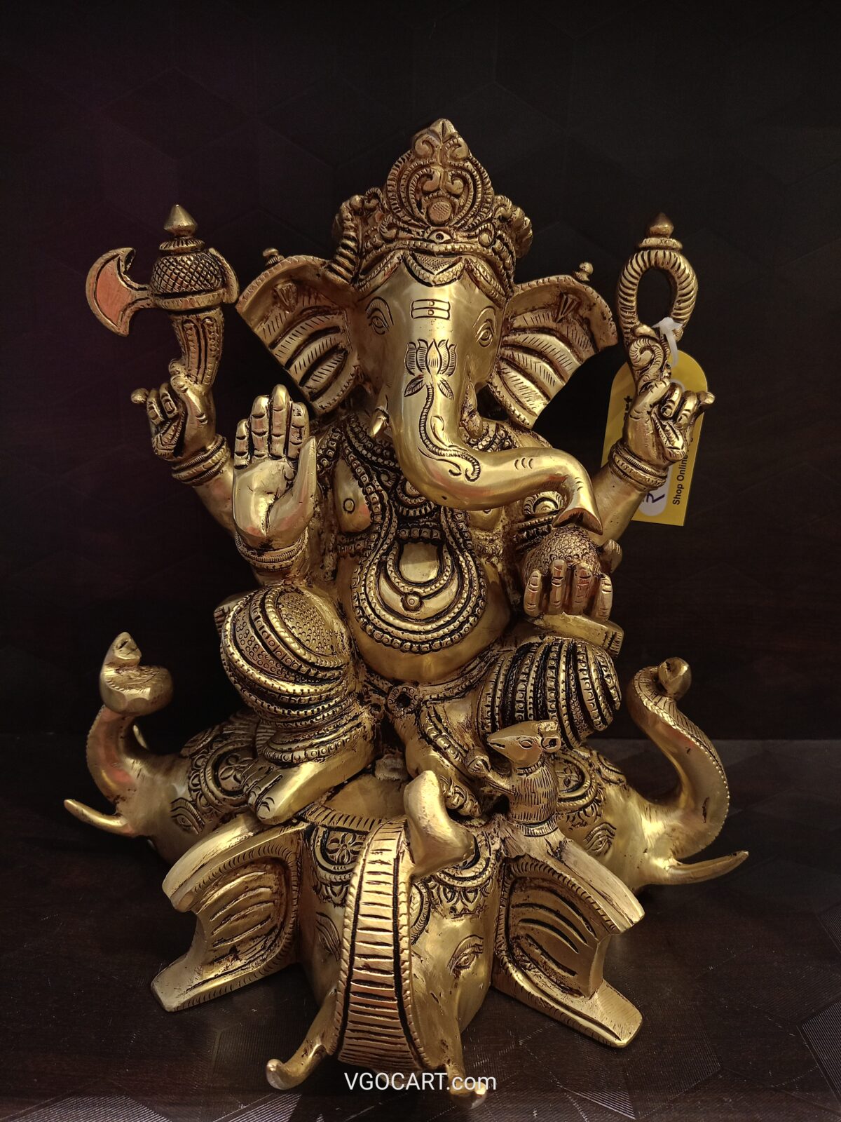 Brass Lord Ganesha On Elephant Idol