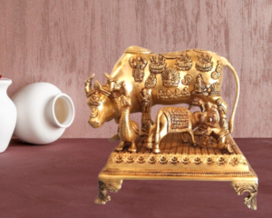 Brass Decorative Kamadhenu and Calf Statue