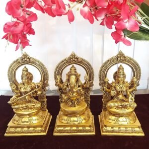 brass ganesha lakshmi sarasawathi set idol home decor pooja items hindu god statues gift buy online india