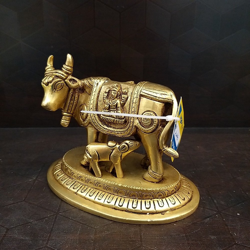 Brass Gomatha with Ganesha and Lakshmi idol- 4