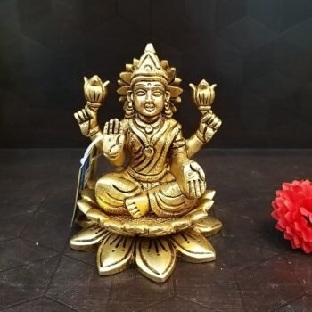 Brass Lakshmi Sitting on Lotus Idol