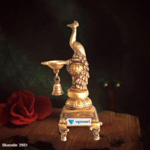 brass peacock diya with bell pooja idols home decor gift buy online india 4