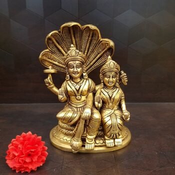 Brass Lord Vishnu and Lakshmi on Snake or Sheshnag idol