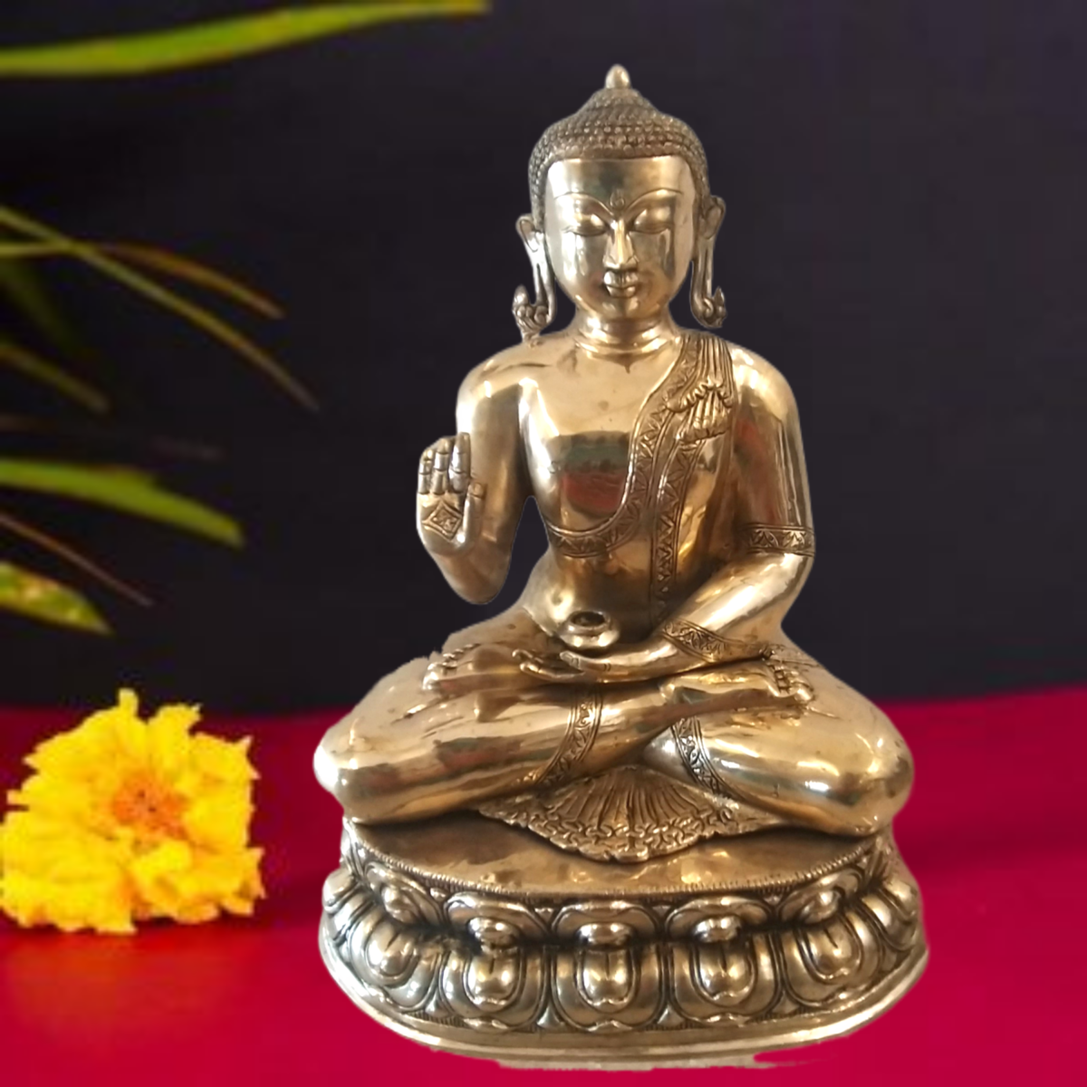 Brass Superfine Buddha On Lotus Base Big Statue