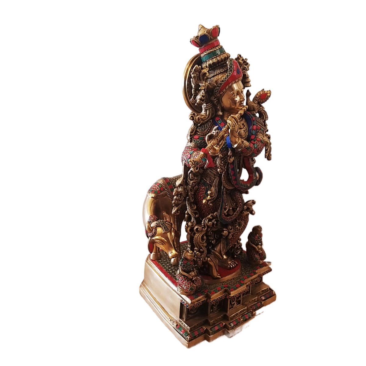 brass cow krishna with stone home decor showpiece hindu god idols gift buy online india 1