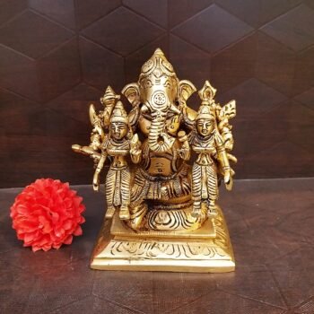 Brass Ganesha With Siddhi and Buddhi Idol