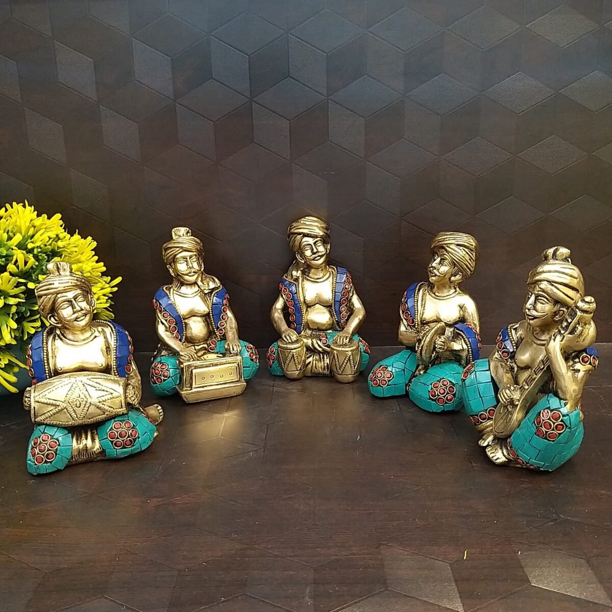 Brass Human Musical Set With Color Stones