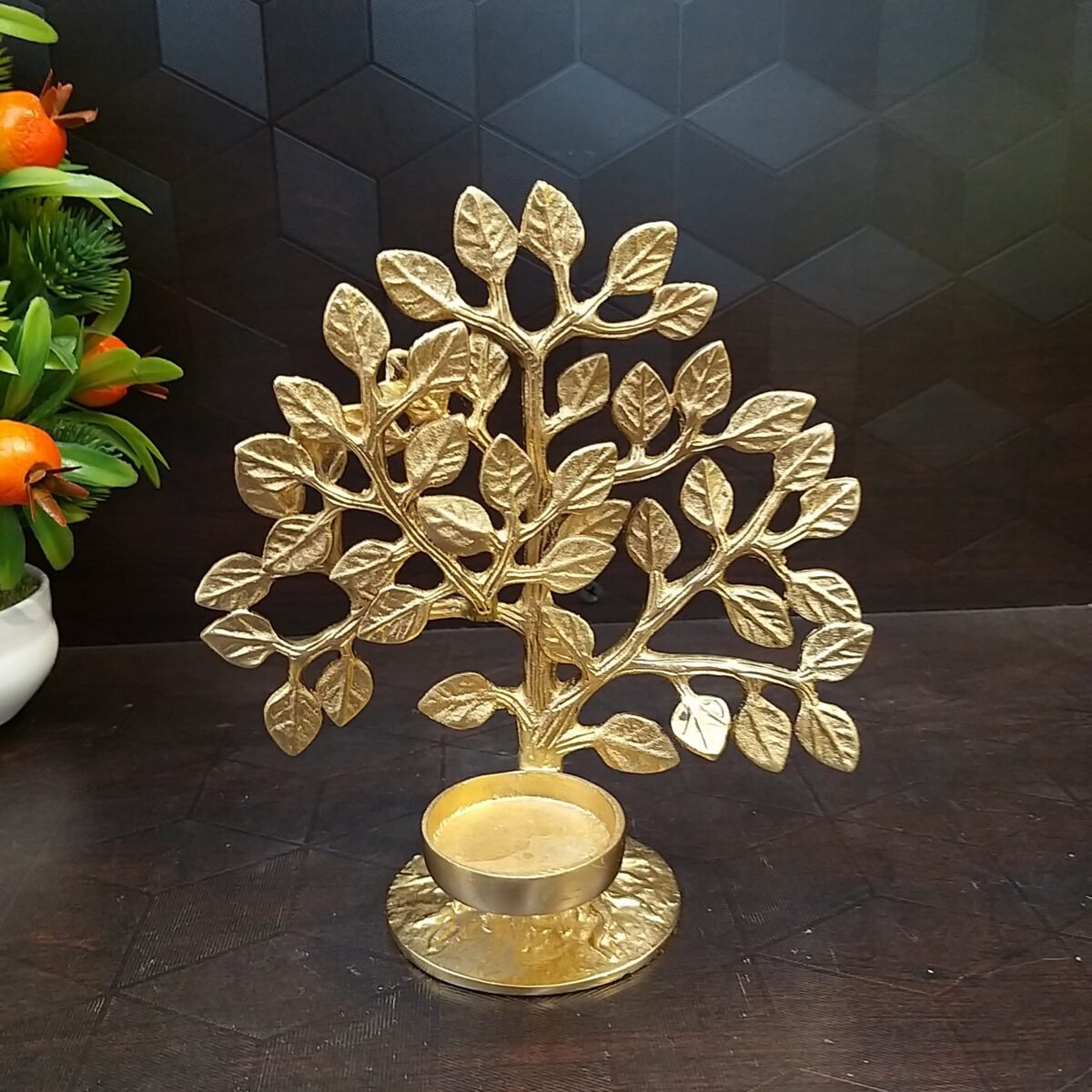 brass kalpvriksha tree candle holder home decor showpiece gift buy online india 1