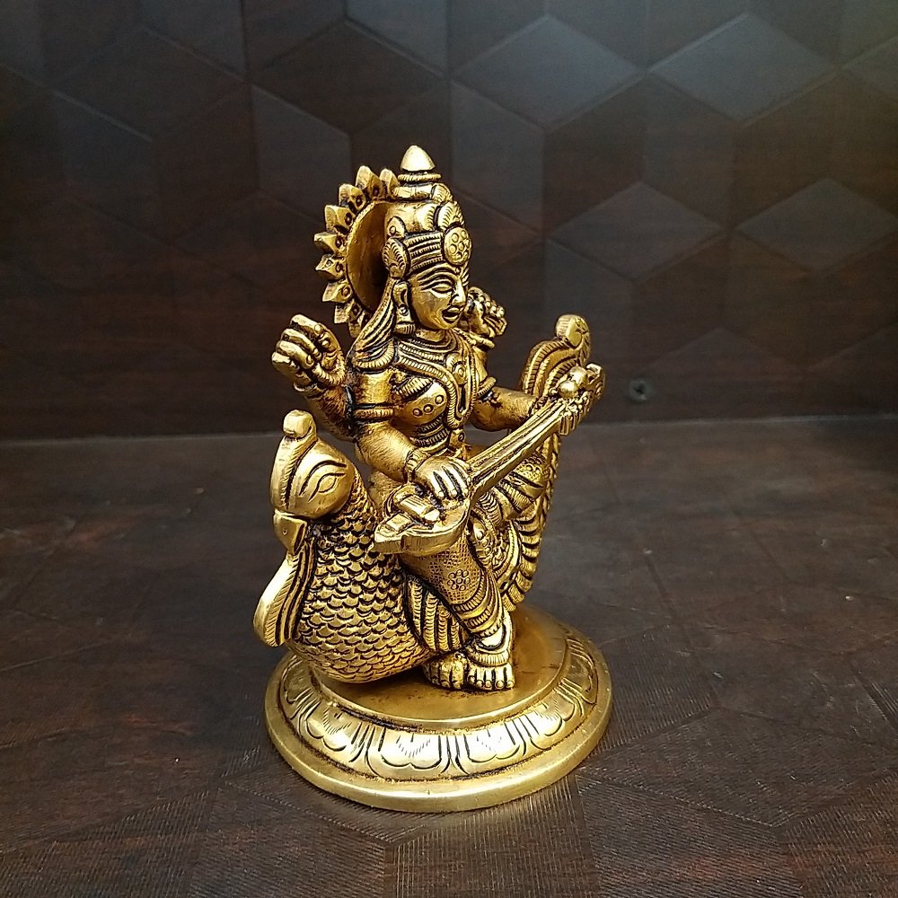 brass saraswathi sitting on annam hindu god idols home decor pooja idols gift buy online coimbatore 2