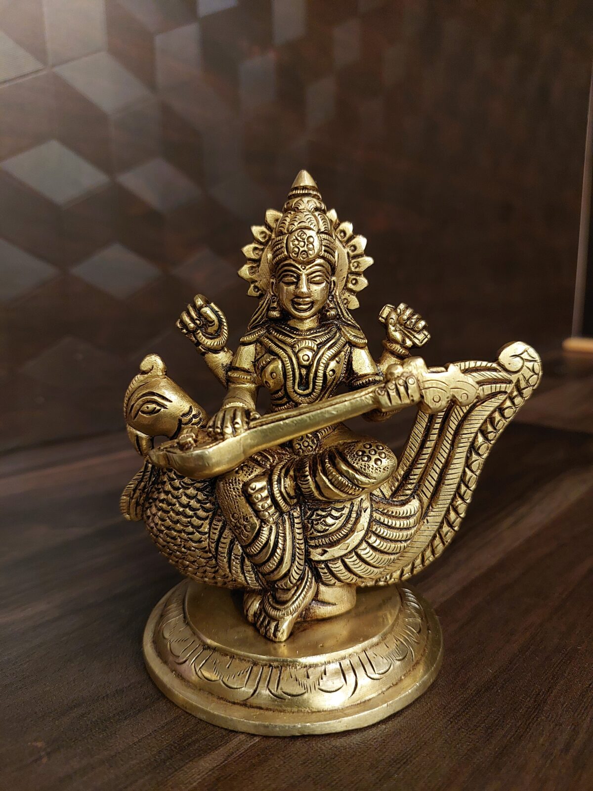 brass saraswathi sitting on annam pooja gift vgocart coimbatore india2 scaled