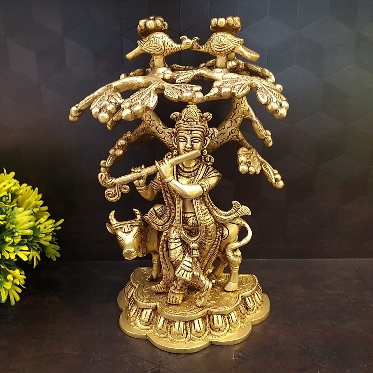 Brass Krishna Under Tree Idol