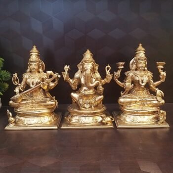 Bronze Lakshmi Ganesha And Saraswathi Set Statues