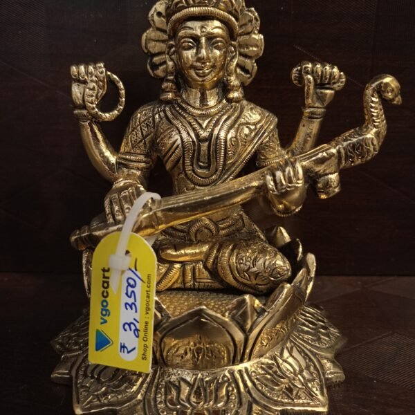 Brass Goddess Saraswathi On Lotus Statue