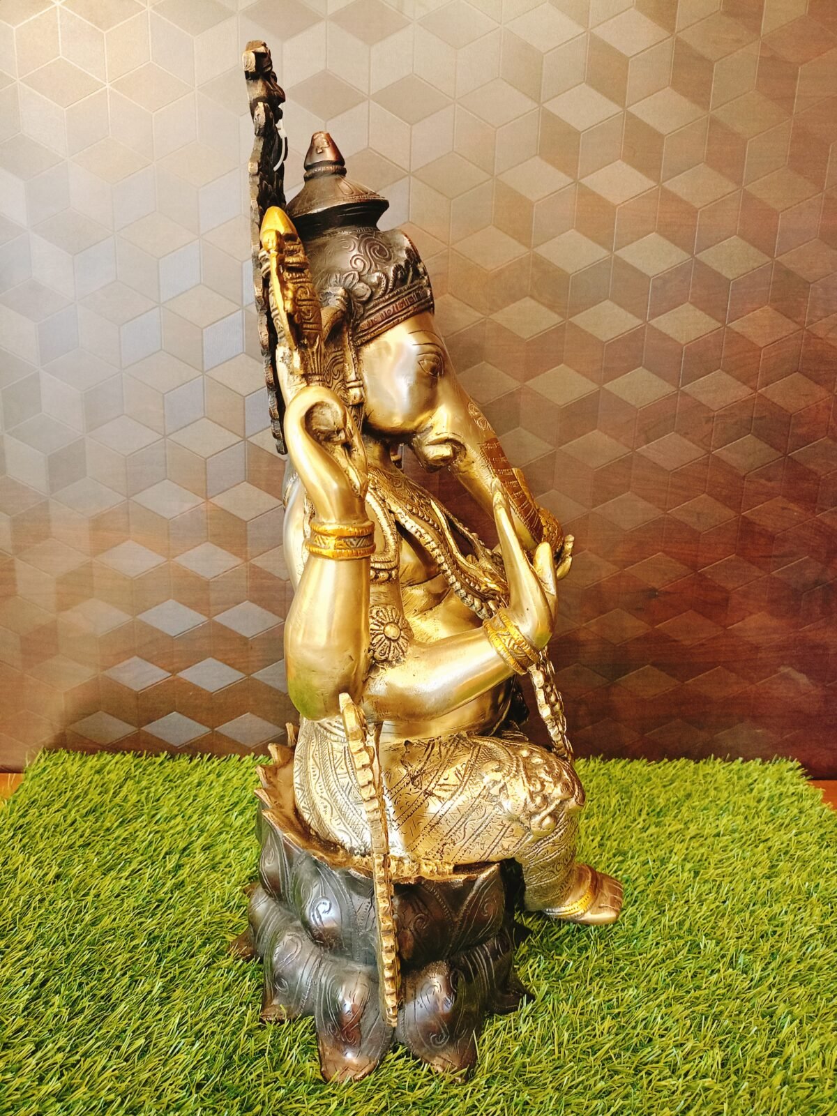 Brass Ganapati Statue with Three Tone Color Finish Idol