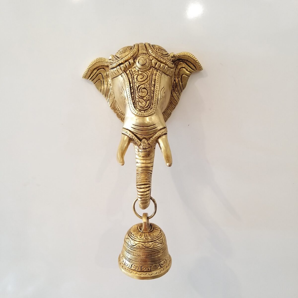 Brass Elephant Face Hanging with Bell