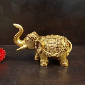 Brass Elephant with Checked Design Small Idol