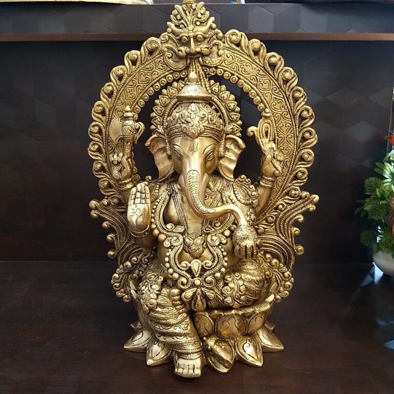 Brass Ganesha Antique Finish With Arch Idol- 16