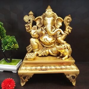 Brass Ganesha With Chowki Base Idol