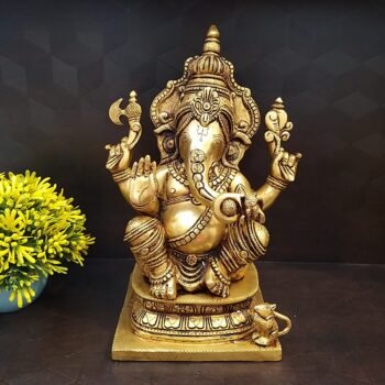 Brass Ganesha With Two Leg Folded Statue